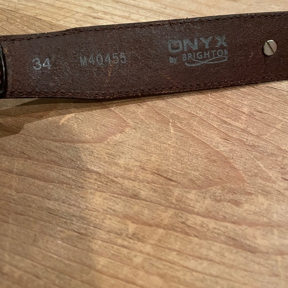 Onyx by Brighton leather belt silver embossed Western Boho Southwestern Aztec 34 - Picture 6 of 9